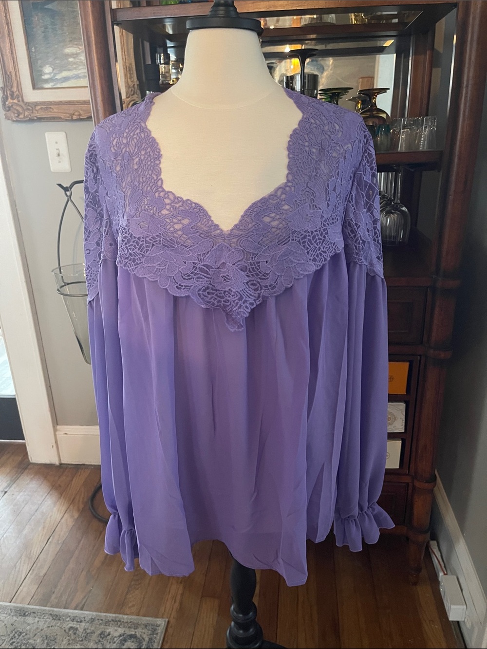 NWOT Lavender Lace V-Neck Chiffon Blouse